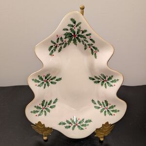 Lenox Christmas Tree Platter Cookie Tray Ivory Dish with Gold Accents